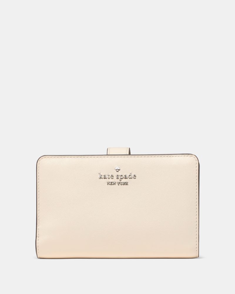 Kate Spade,Medium Bifold Wallet,Leather,Bi Fold,Metal,Logo,Silver Metal,Casual,