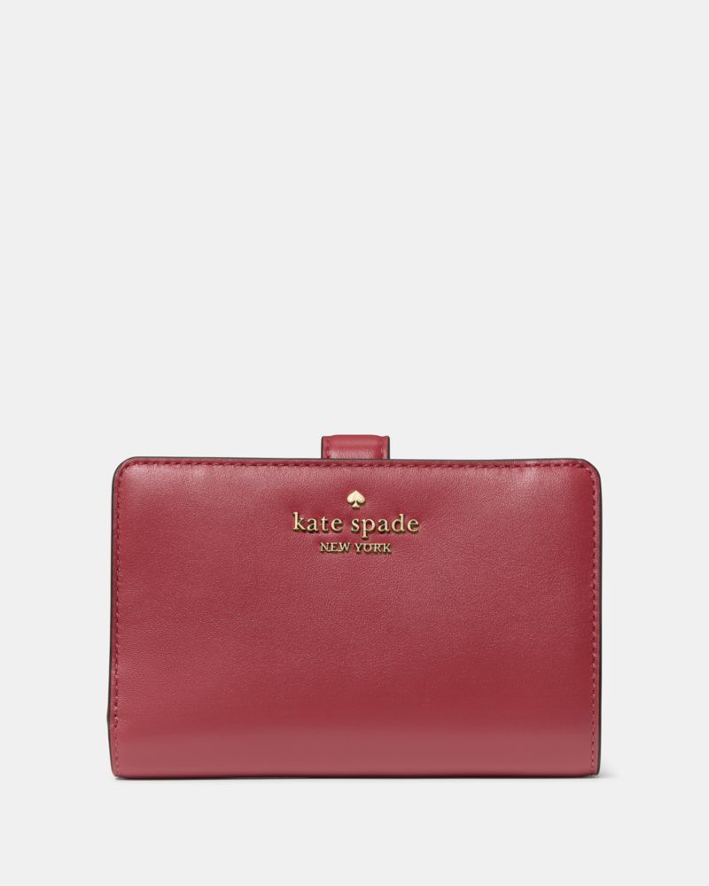 Kate Spade,Medium Bifold Wallet,Leather,Bi Fold,Logo,Metal,Silver Metal,Casual, Father's Day,