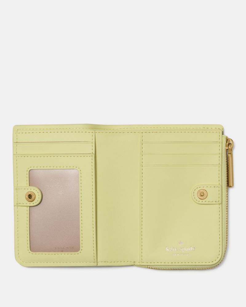 Kate Spade,Small L-zip Wallet,Leather,Bi Fold,Color Block,Metal,Logo,Casual,Olive