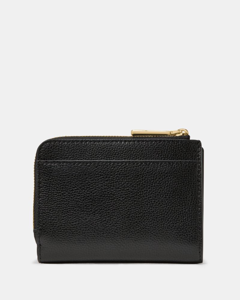 Kate Spade,Small L-zip Wallet,Leather,Bi Fold,Metal,Logo,Casual,Black