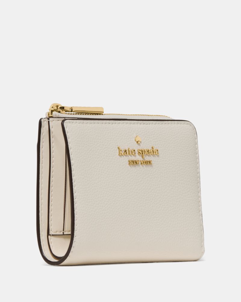 Kate Spade,Small L-zip Wallet,Leather,Bi Fold,Metal,Logo,Casual,Cream