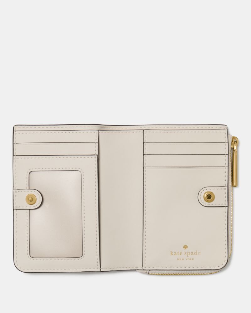 Kate Spade,Small L-zip Wallet,Leather,Bi Fold,Metal,Logo,Casual,Cream