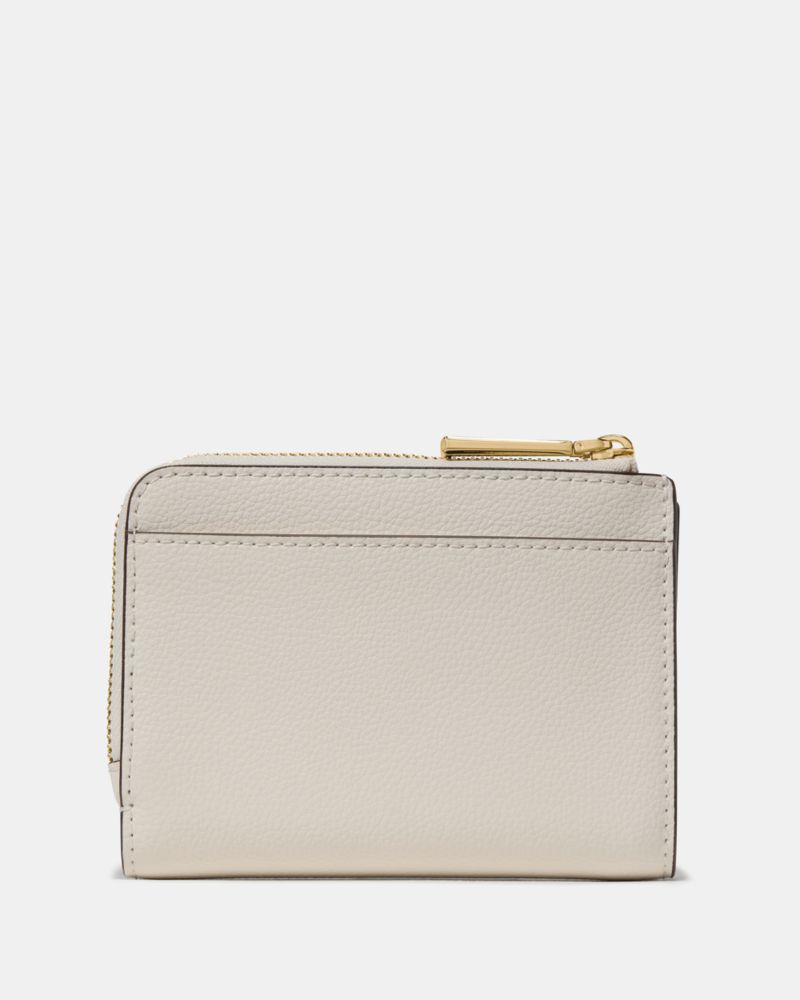 Kate Spade,Small L-zip Wallet,Leather,Bi Fold,Metal,Logo,Casual,Cream