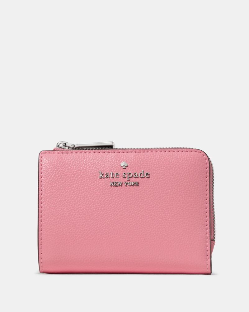 Kate Spade,Small L-zip Wallet,Leather,Bi Fold,Metal,Logo,Casual,Pink