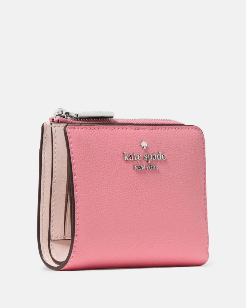 Kate Spade,Small L-zip Wallet,Leather,Bi Fold,Metal,Logo,Casual,Pink