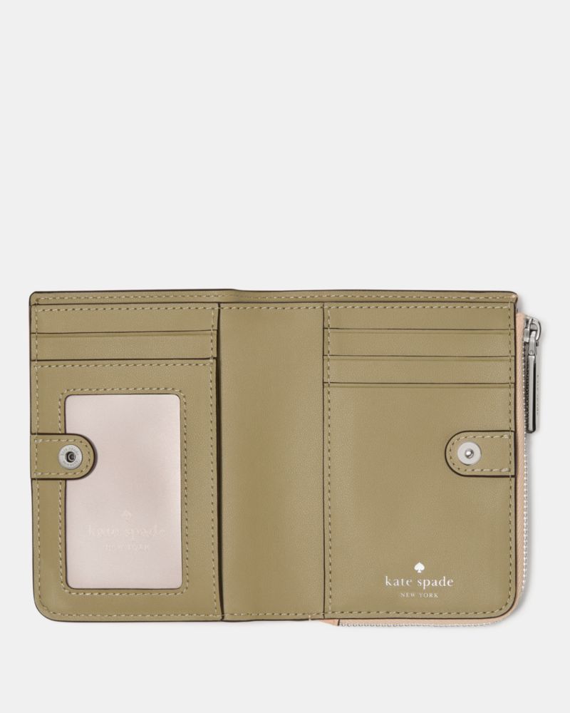 Kate Spade,Small L-zip Wallet,Leather,Bi Fold,Metal,Logo,Casual,Pink