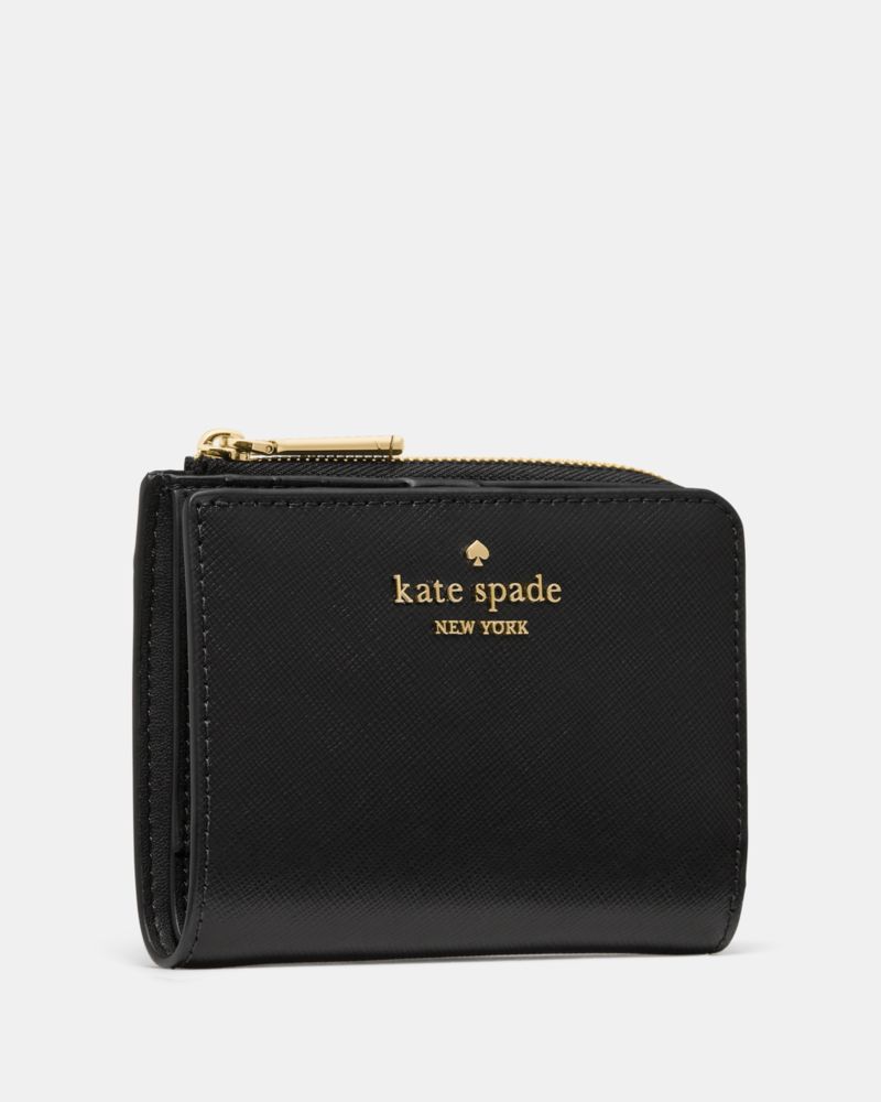 Kate Spade,Small L-Zip Wallet,Bi Fold,Metal,Logo,Casual,Black