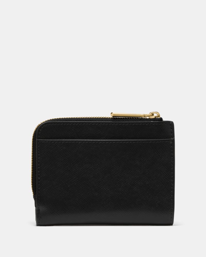 Kate Spade,Small L-Zip Wallet,Bi Fold,Metal,Logo,Casual,Black