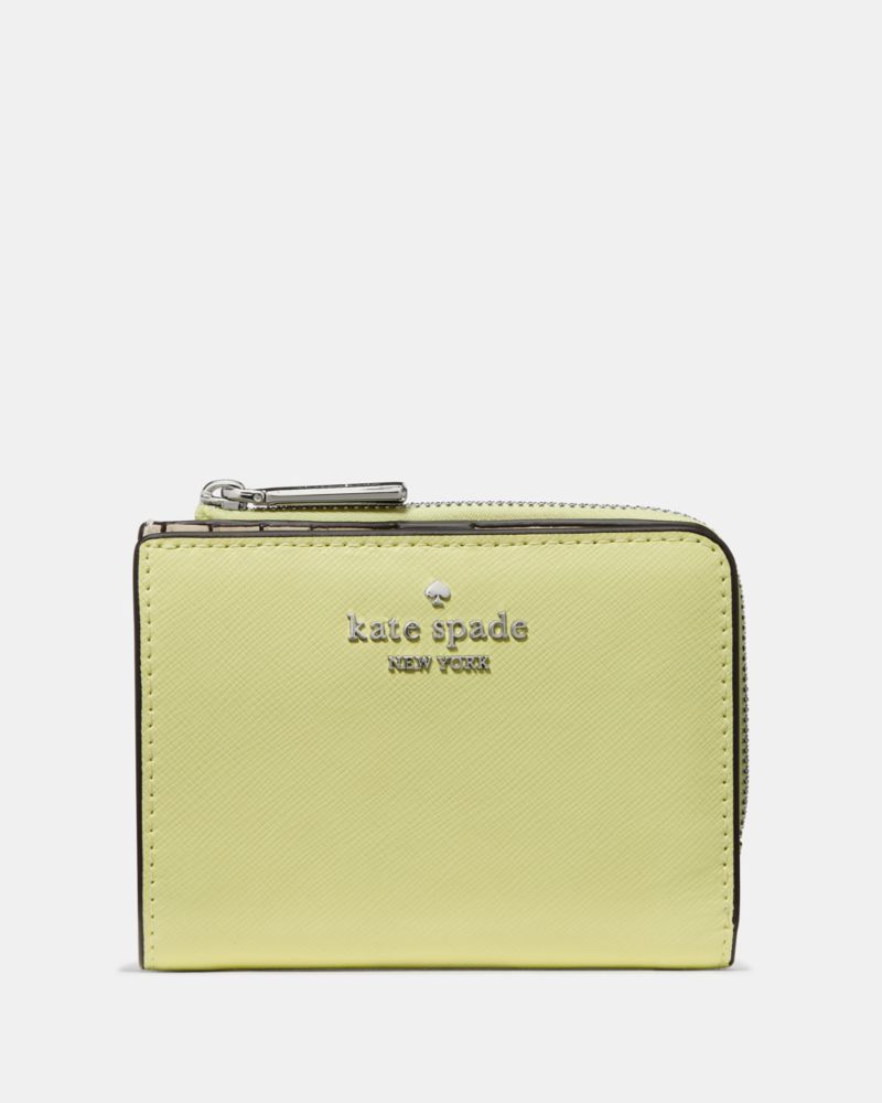 Kate Spade,Small L-Zip Wallet,Bi Fold,Metal,Logo,Casual,Green
