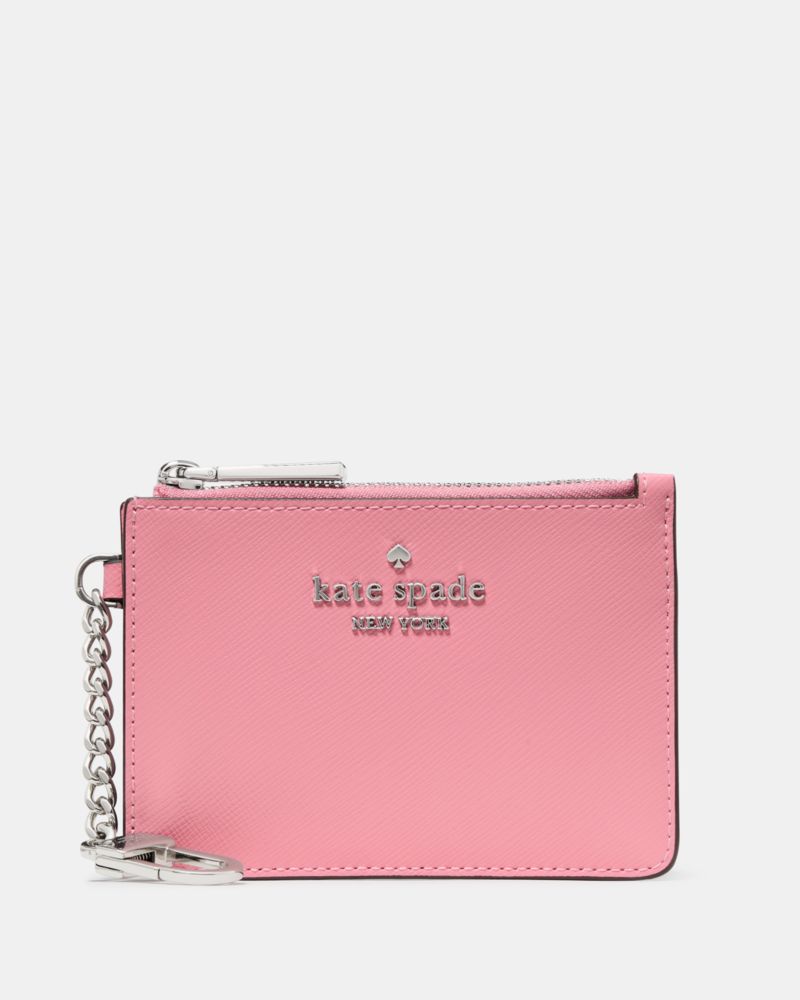 Kate Spade,Key Ring Card Holder,Leather,Coin,Card Case,Logo,Key Ring,Gold Metal,Work,Pink