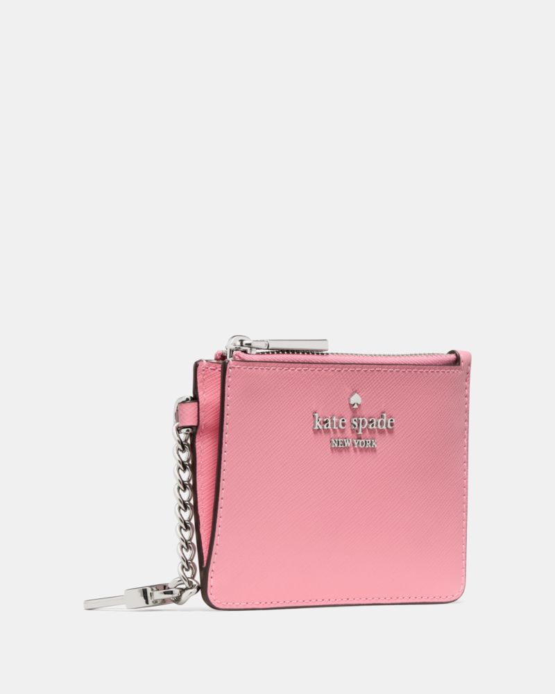 Kate Spade,Key Ring Card Holder,Leather,Coin,Card Case,Logo,Key Ring,Gold Metal,Work,Pink