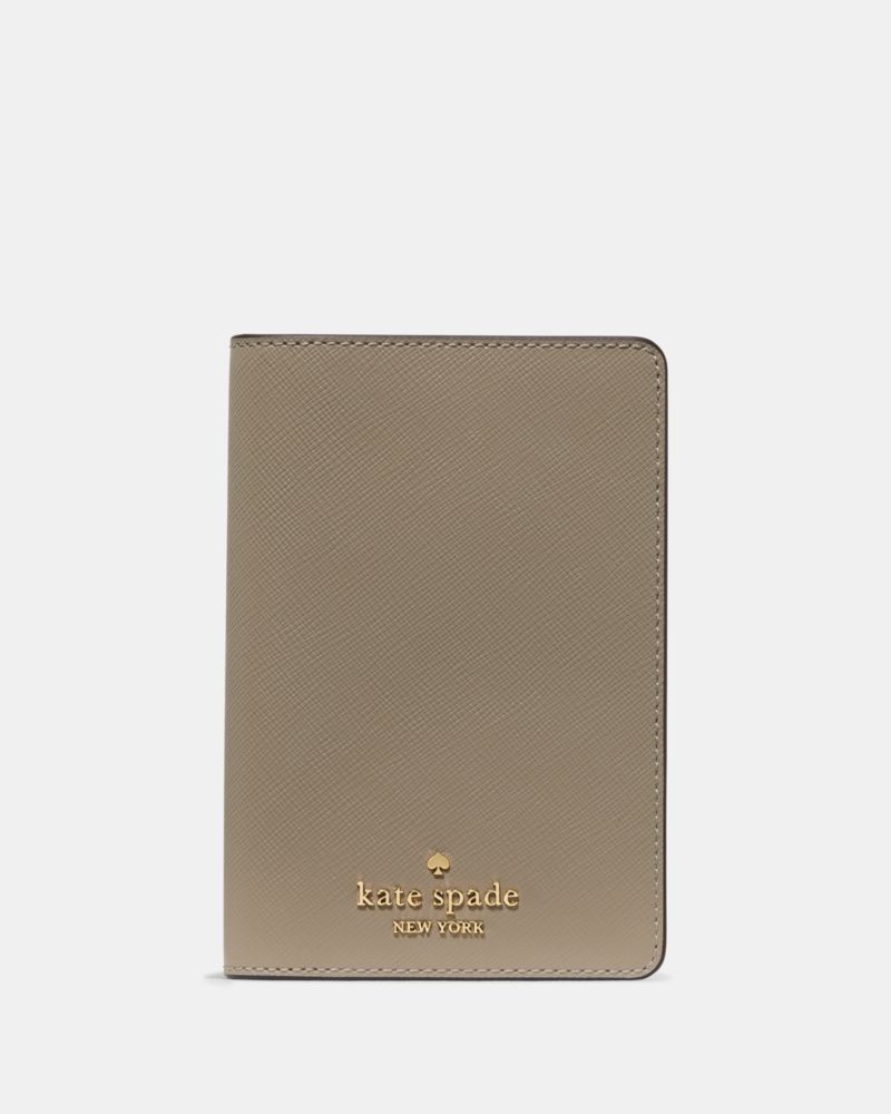 Kate Spade,Passport Holder,Leather,Bi Fold,Passport Case,Logo,Metal,Travel,Brown