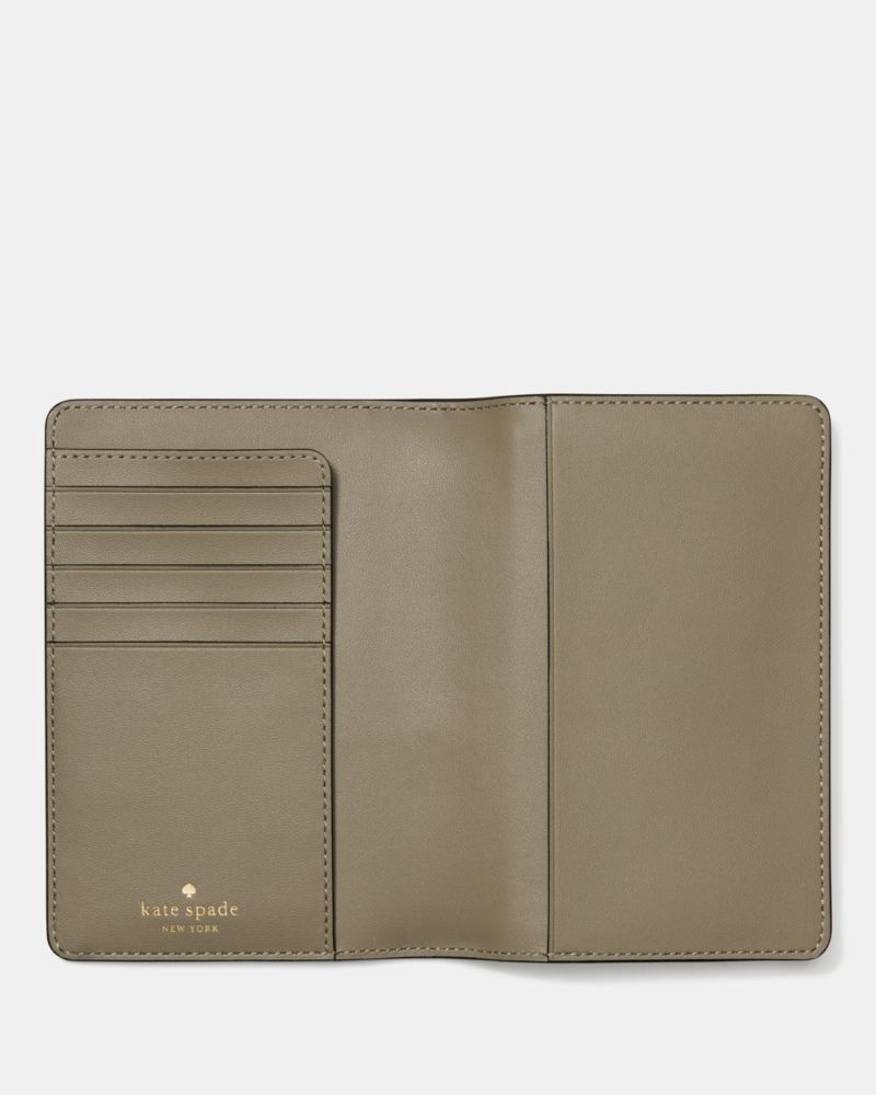 Kate Spade,Passport Holder,Leather,Bi Fold,Passport Case,Logo,Metal,Travel,Brown