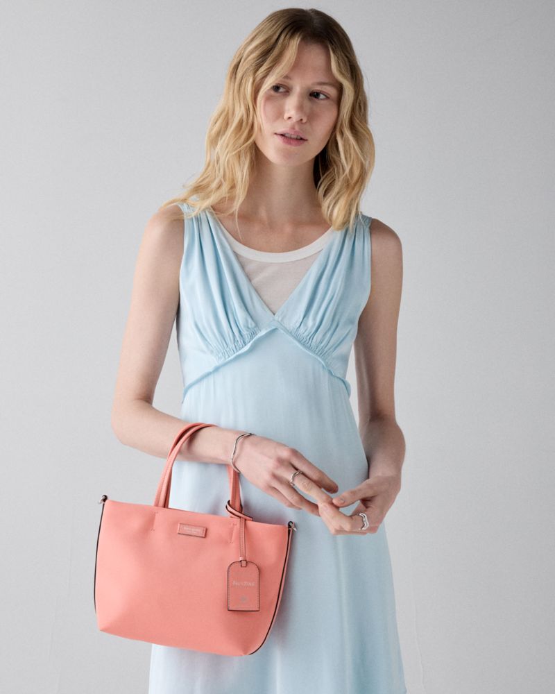 Kate Spade,On Purpose Ksnyl Crossbody Tote Bag,Nylon,Polyester,Tote,Pendant,Sustainable,Lined,Silver Metal,Casual,Pink