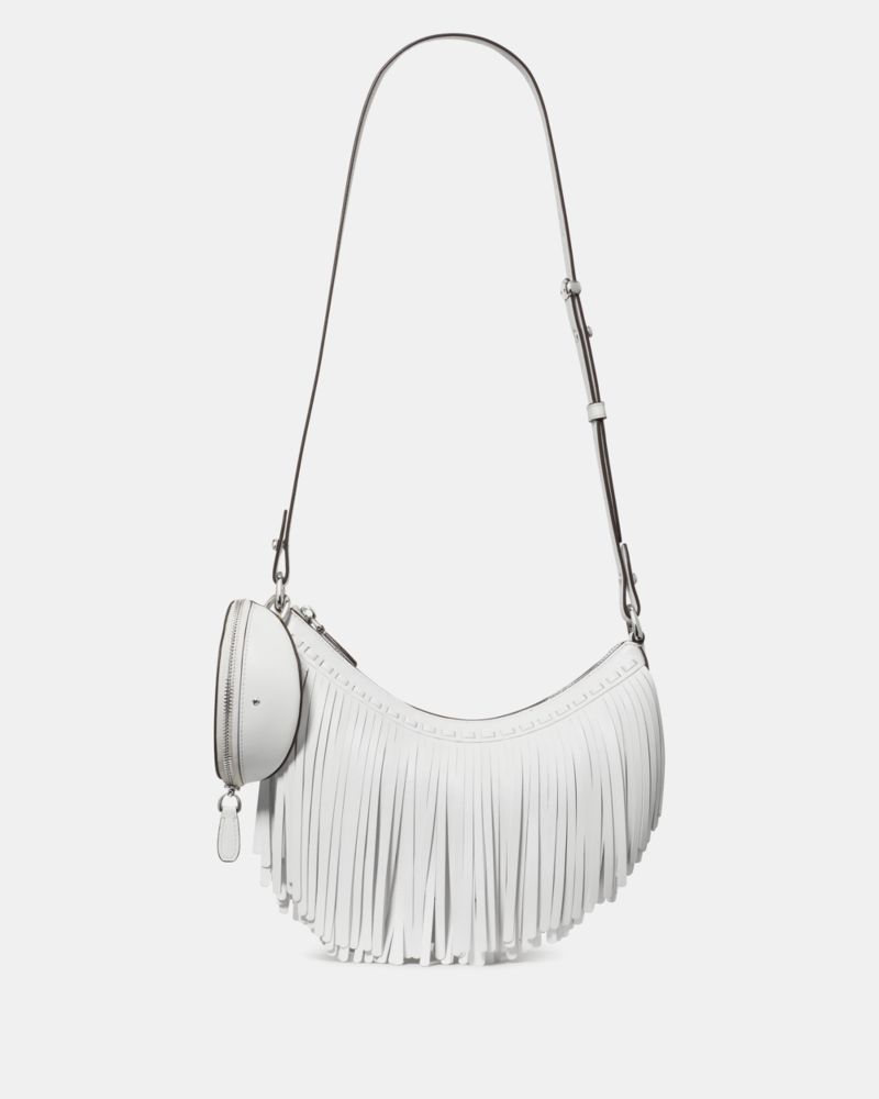 Kate Spade,Duo Fringe Crossbody Bag,Leather,Crossbody,Whipstitch,Fringe,Day Party,White
