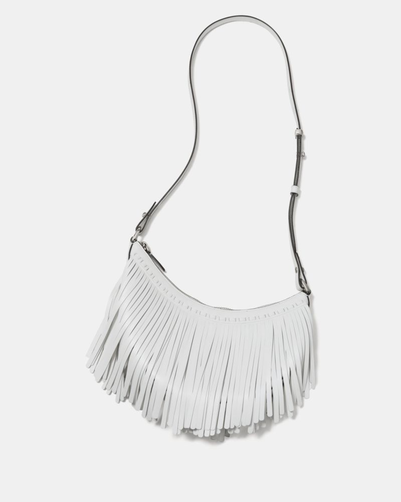 Kate Spade,Duo Fringe Crossbody Bag,Leather,Crossbody,Embellished,Lace Up,Fringe,Day Party,White