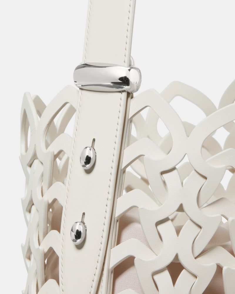 Kate Spade,Halo Woven Bucket Bag,Bucket,Metal Material,Sheer,Logo,Silver Metal,Day Party,White