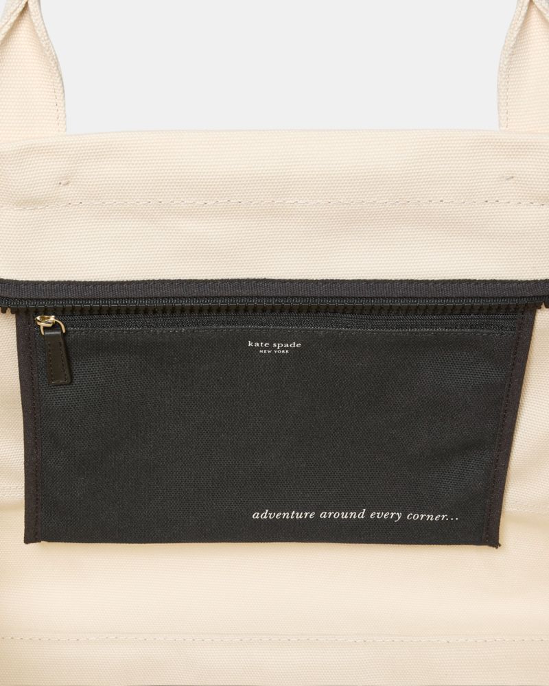 Kate Spade,Dash Large Canvas Tote Bag,Canvas,Tote,Piping,Tag Embellishment,Casual,Cream