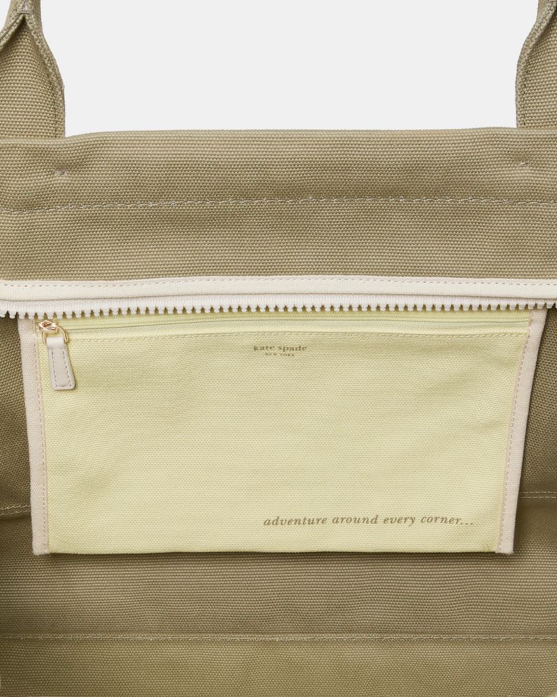 Kate Spade,Dash Large Canvas Tote Bag,Canvas,Tote,Piping,Tag Embellishment,Casual,Olive