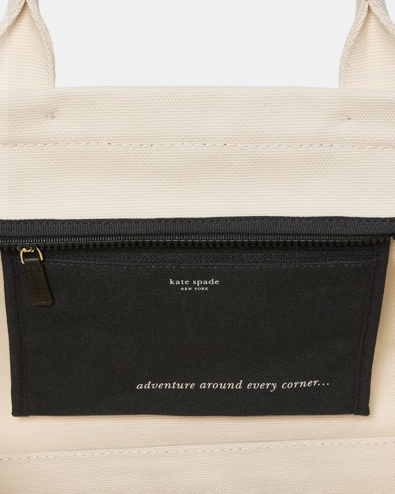 Kate Spade,Dash Canvas Tote Bag,Canvas,Tote,Metal Material,Piping,Tag Embellishment,Gold Metal,Casual,Cream