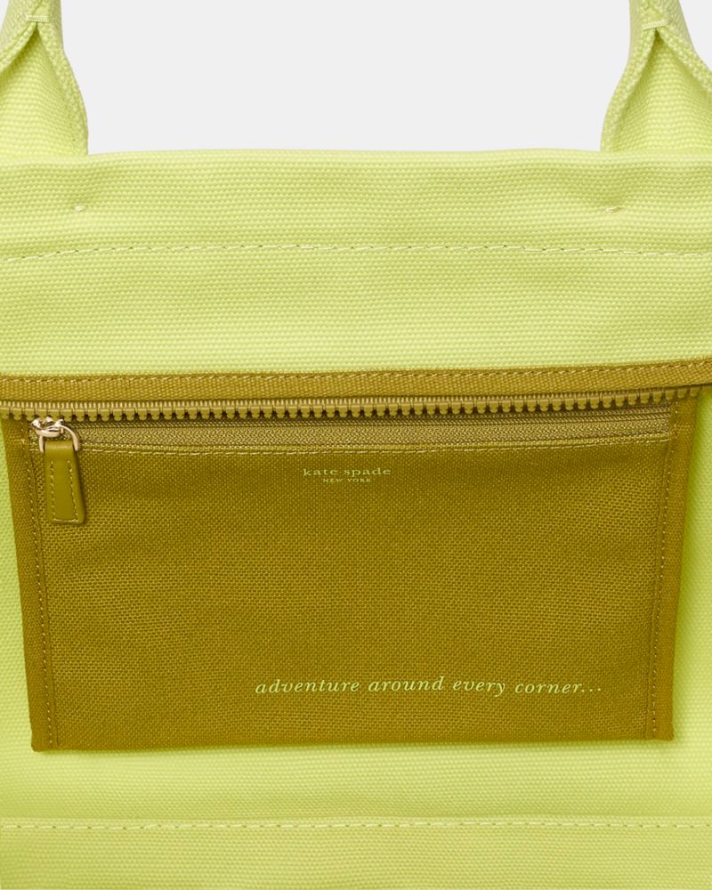 Kate Spade,Dash Canvas Tote Bag,Canvas,Tote,Metal Material,Piping,Tag Embellishment,Gold Metal,Casual,Green