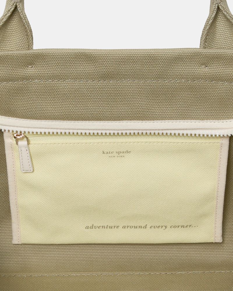 Kate Spade,Dash Canvas Tote Bag,Canvas,Tote,Metal Material,Piping,Tag Embellishment,Gold Metal,Casual,Olive