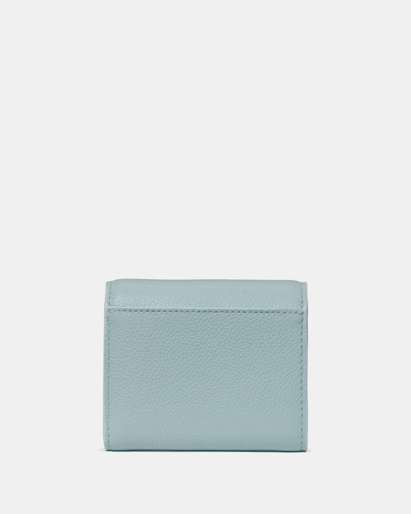 Kate Spade,Deco Small Flap Wallet,Leather,Tri Fold,Metal, Logo, Gold Embellishment,RFID-Blocking,Casual, Mother's Day,Blue