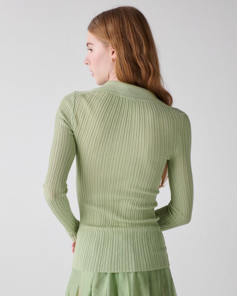 Kate Spade,Sheer Ribbed Long Sleeve Polo,