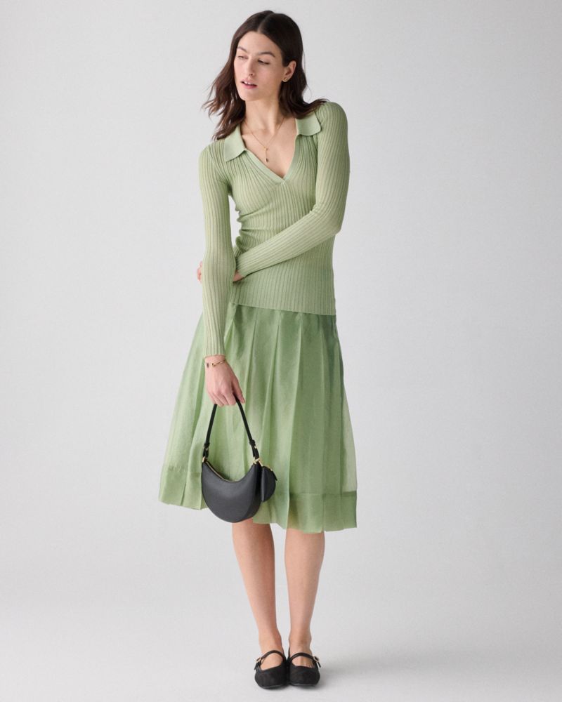 Kate Spade,Crinkled Organza Pleated Skirt,Organza,A-Line,Pleated,Pleats,Lined,Day Party,Green