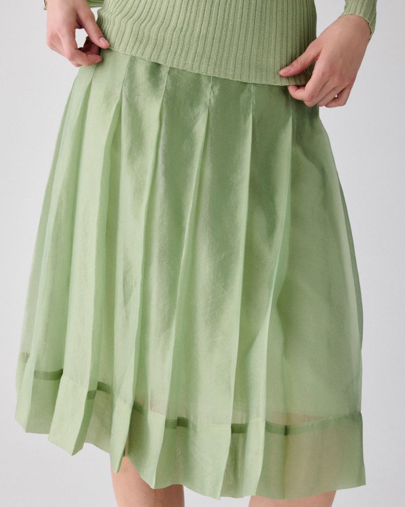 Kate Spade,Crinkled Organza Pleated Skirt,Organza,A-Line,Pleated,Pleats,Lined,Day Party,Green
