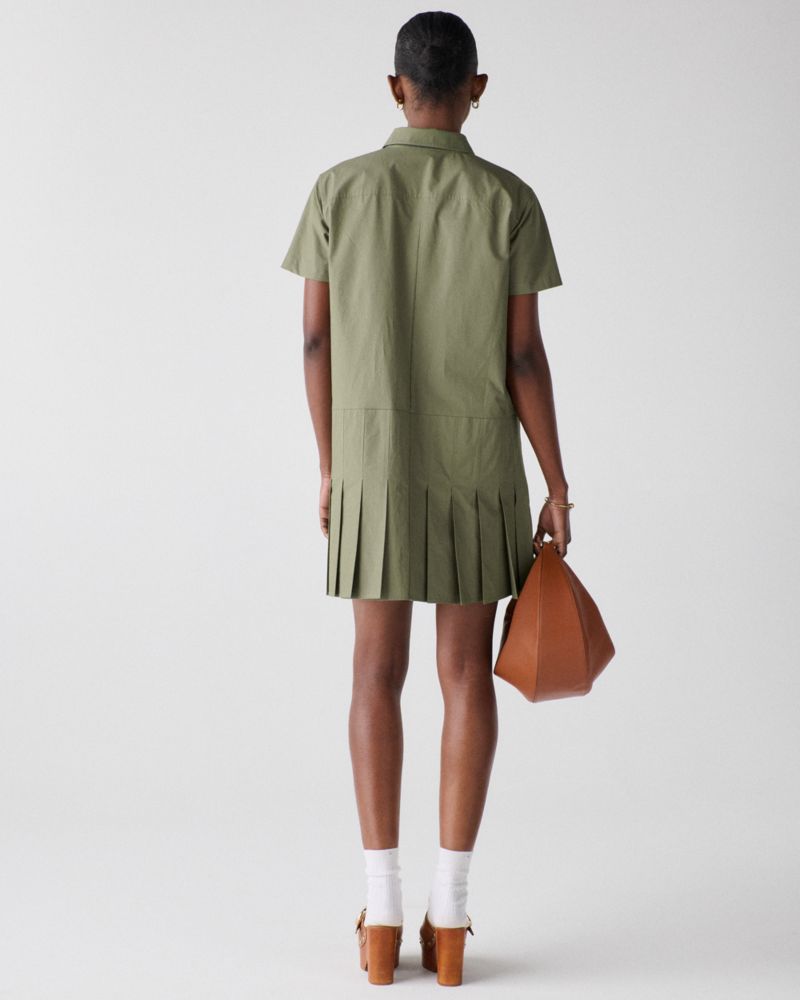 Kate Spade,Pleated Utility Shirtdress,Cotton,Shirt Dress,Pleats,Logo,Casual,Olive