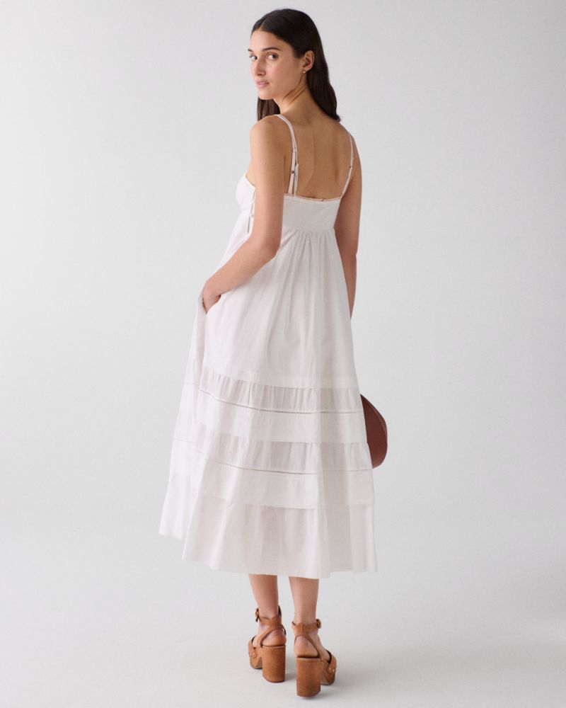 Kate Spade,Breezy Voile Maxi Dress,Cotton,Lining Cotton,A-Line,Empire,Prairie,Tiered,Ladder Trim,Layered,Ruched,Lined,Brea...,White