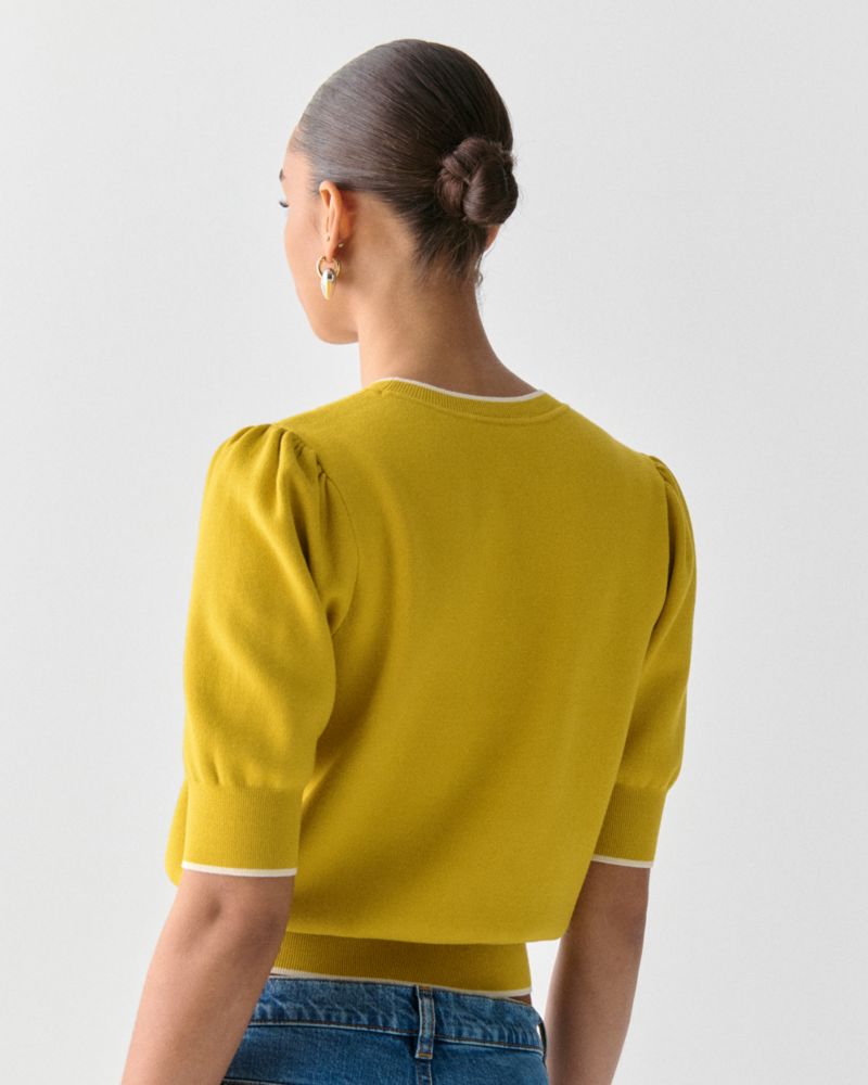 Kate Spade,Puff Sleeve Sweater With Tipping,