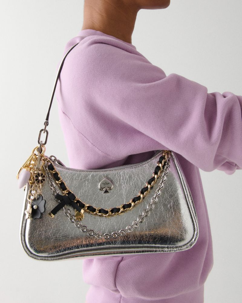 Kate Spade,3d Flower Bag Charm,Leather,Bag Charm,Embellished,Metal,Floral Embellishment,3D Embellishment,Logo,Compact,Key ...,Purple