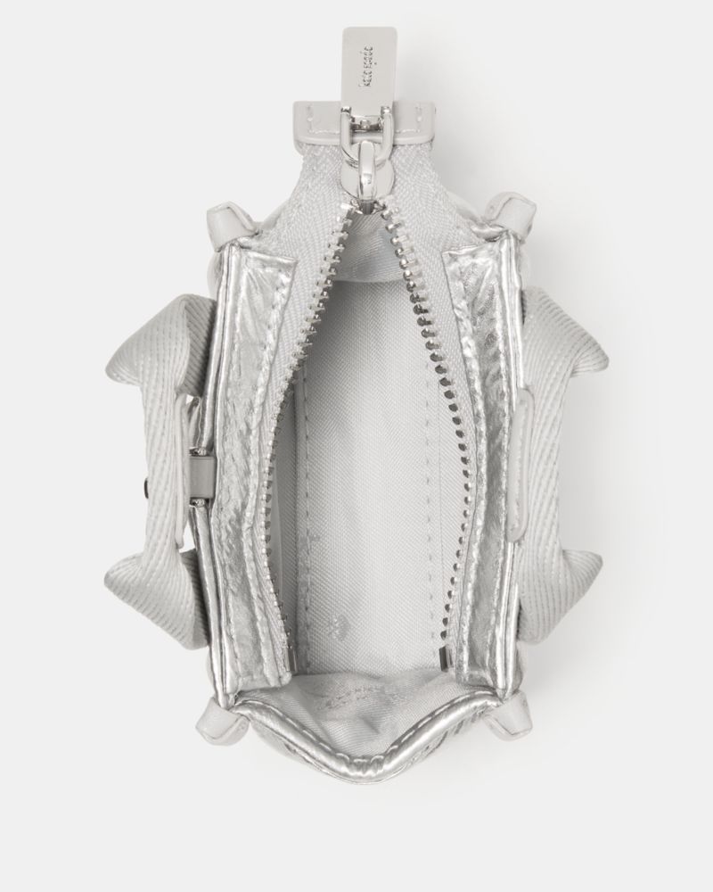 Kate Spade,Kip Puffy Micro Bag Charm,Fabric,Bag Charm,Piping,Key Ring,Lined,Compact,Silver Metal,Silver