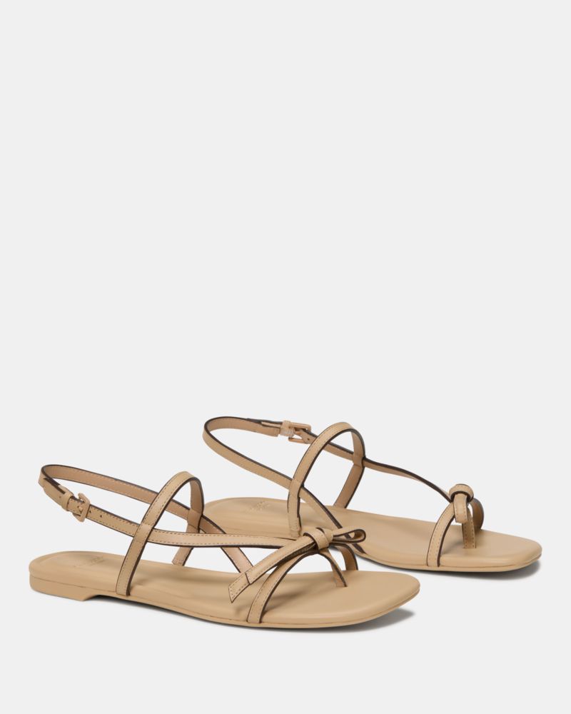 Kate Spade,Loop Flat Sandal,Leather,Sandals,Bow,Casual,Beige