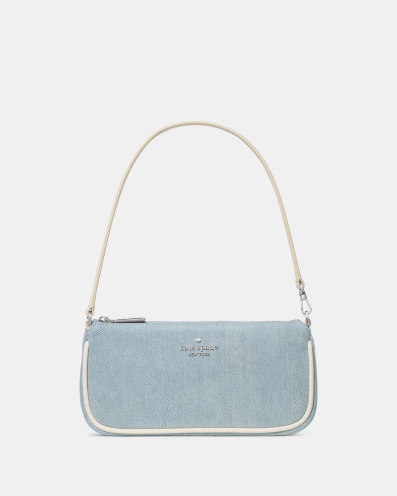 Kate Spade,Gemini Denim Mini Bag,Denim,Shoulder Bag,Metal Material,Metal,Logo,Silver Metal,Day Party,Blue