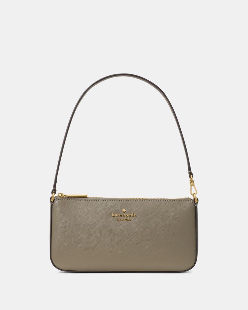 Kate Spade,Gemini Mini Bag,Leather,Shoulder Bag,Wristlet,Logo,Metal,Gold Metal,Casual,Gray