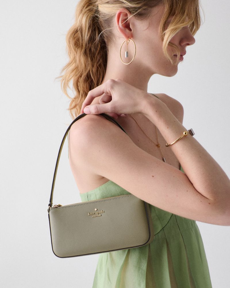 Kate Spade,Gemini Mini Bag,Leather,Shoulder Bag,Wristlet,Logo,Metal,Gold Metal,Casual,Gray