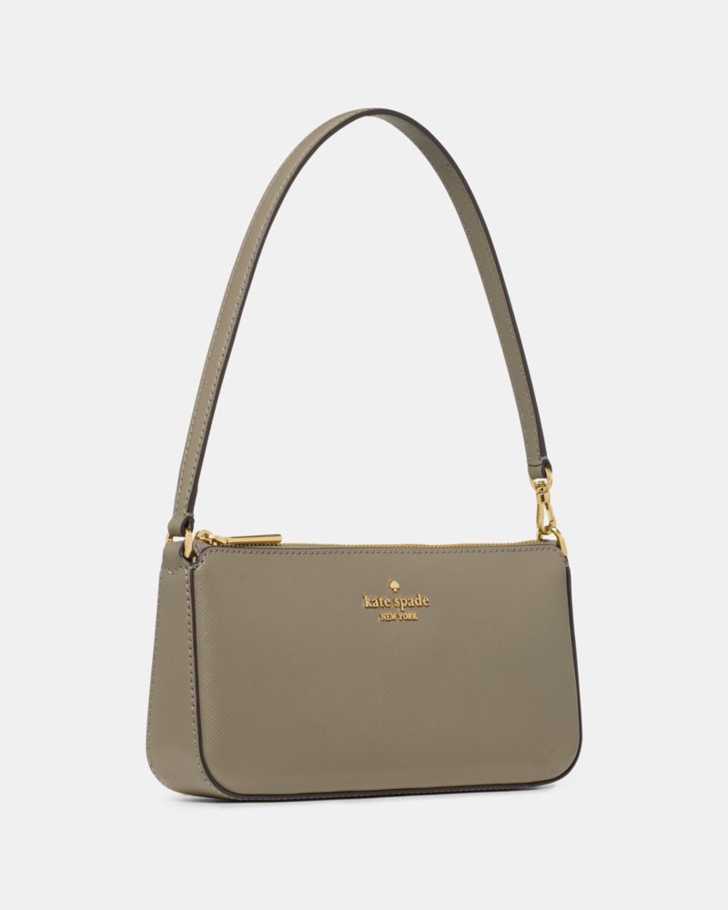 Kate Spade,Gemini Mini Bag,Leather,Shoulder Bag,Wristlet,Logo,Metal,Gold Metal,Casual,Gray