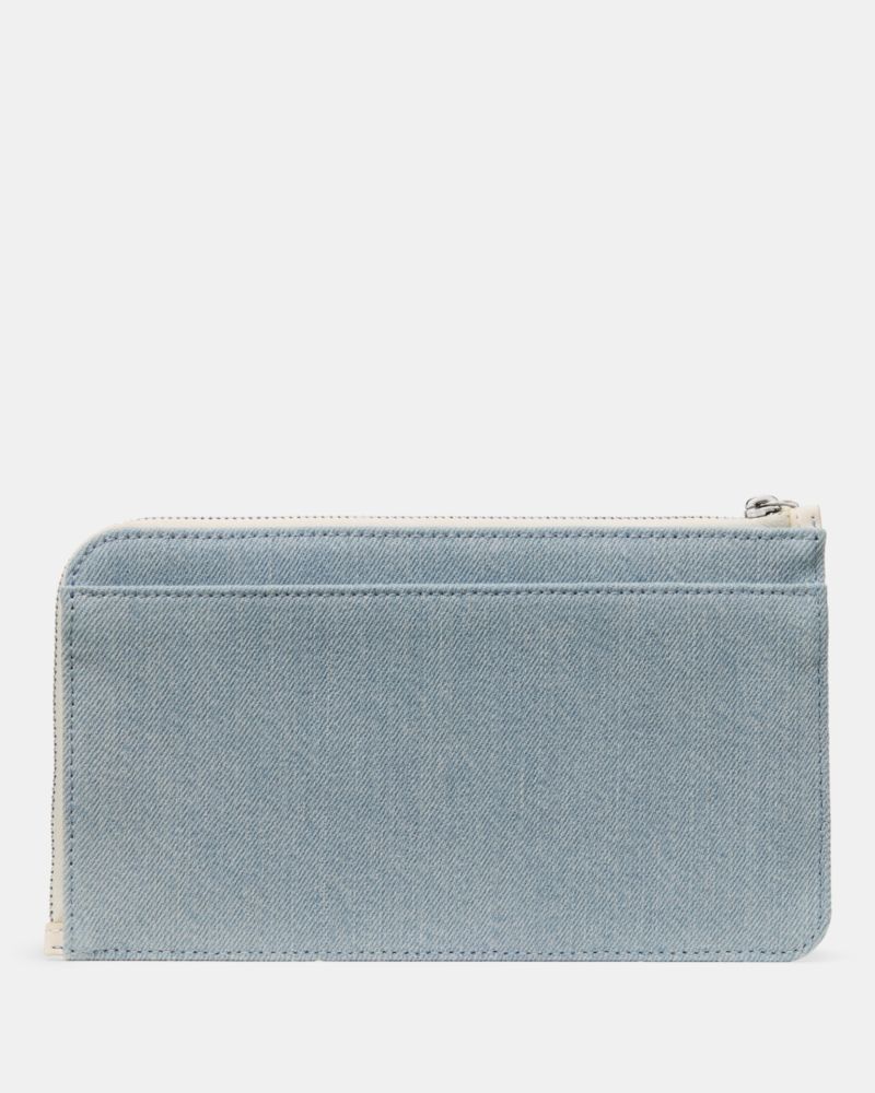 Kate Spade,Lucy Denim Wristlet,Denim,Pouch,Wristlet,Metal,Logo,Casual,Blue