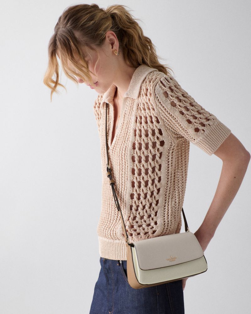 Kate Spade,Sutton Mini Crossbody Bag,Leather,Crossbody,Color Block,Logo,Metal,Set,Gold Metal,Casual,Cream