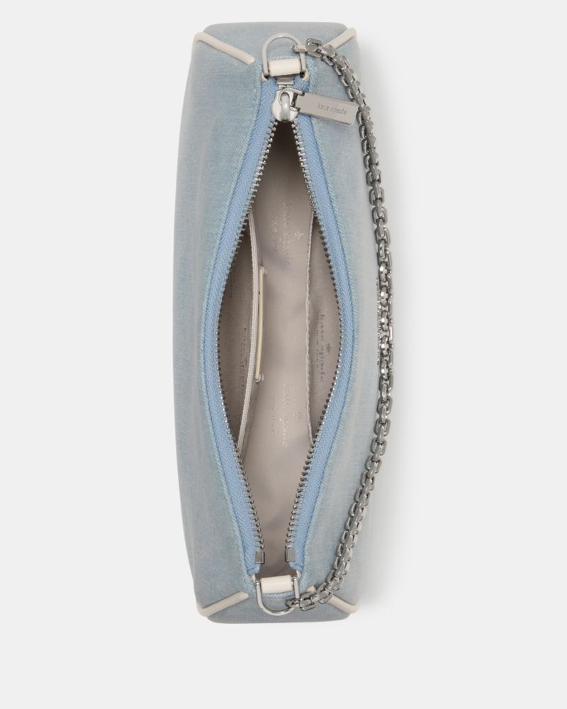 Kate Spade,Margot Denim Crossbody Bag,Denim,Shoulder Bag,Logo,Metal,Piping,Silver Metal,Day Party,Blue