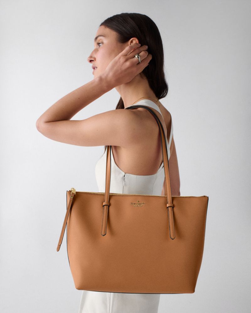 Kate Spade,All Day Tote,Leather,Tote,Gold Metal,Casual,Brown