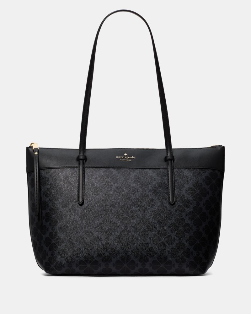Kate Spade,All Day Spade Flower Tote Bag,Tote,PVC,Logo,Gold Metal,Work,Black