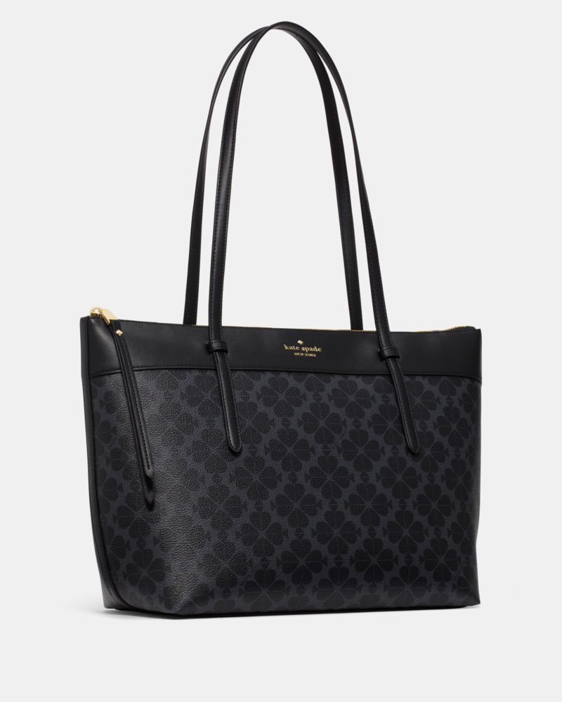 Kate Spade,All Day Spade Flower Tote Bag,Tote,PVC,Logo,Gold Metal,Work,Black