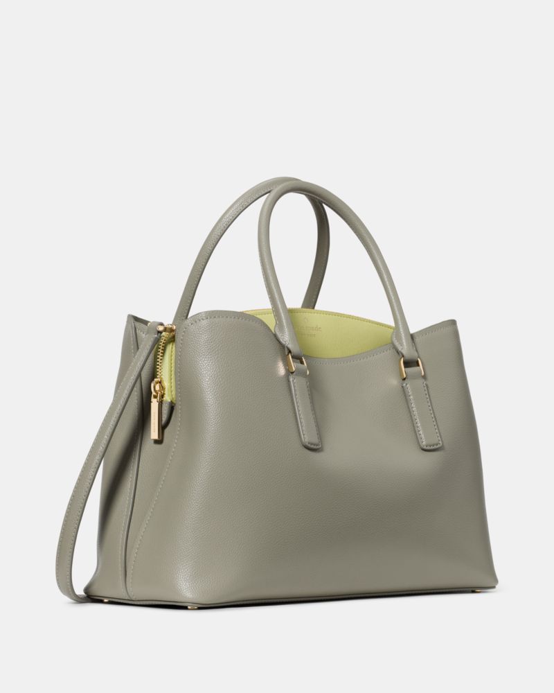 Kate Spade,Thompson Street Satchel Bag,Leather,Satchel,Color Block,Gold Metal,Casual,Gray