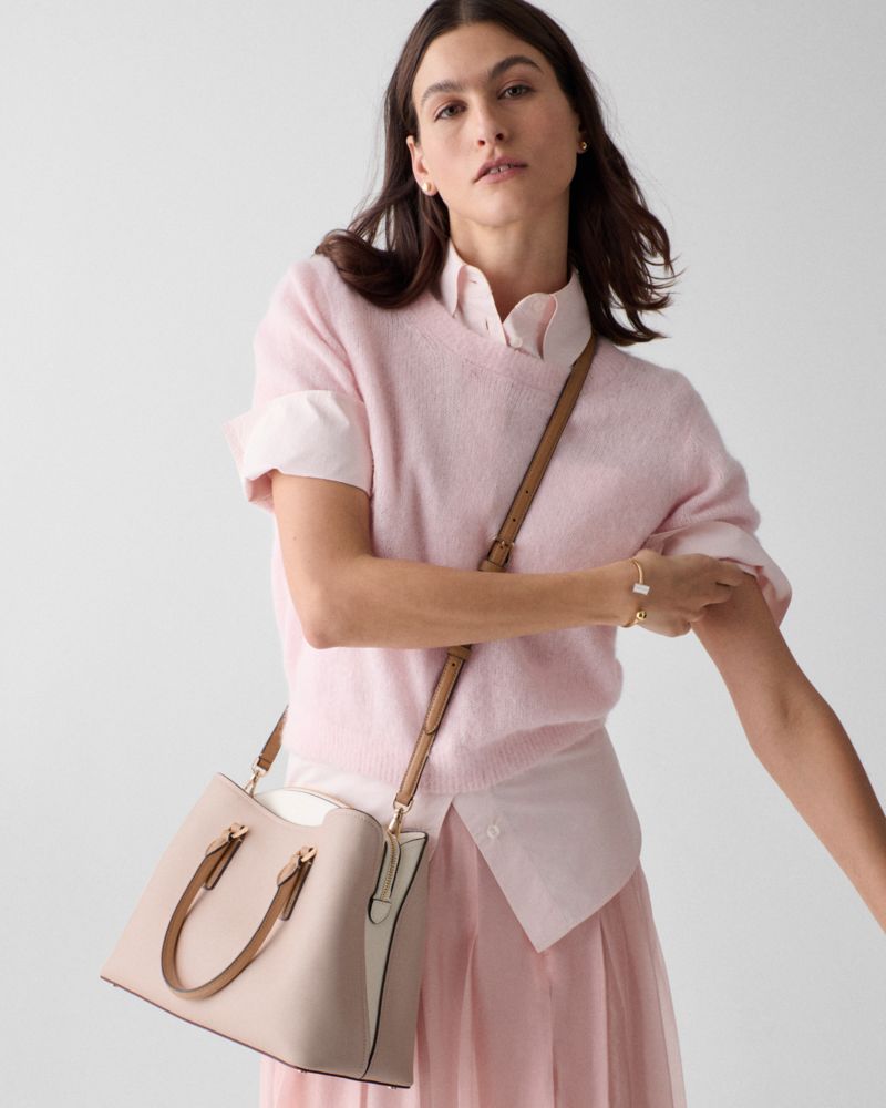 Kate Spade,Thompson Street Satchel Bag,Leather,Satchel,Color Block,Gold Metal,Casual,Pink