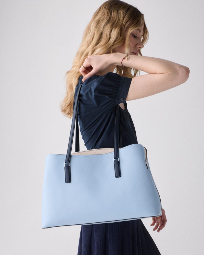 Kate Spade,Thompson Street Commuter Tote Bag,Leather,Tote,Color Block,Gold Metal,Casual,Blue