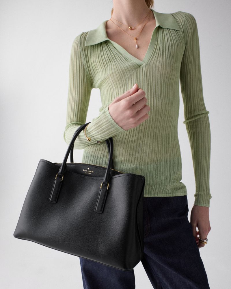 Kate Spade,Thompson Street Satchel Bag,Leather,Satchel,Lined,Work,Black